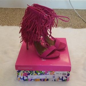HOT pink fringe heels